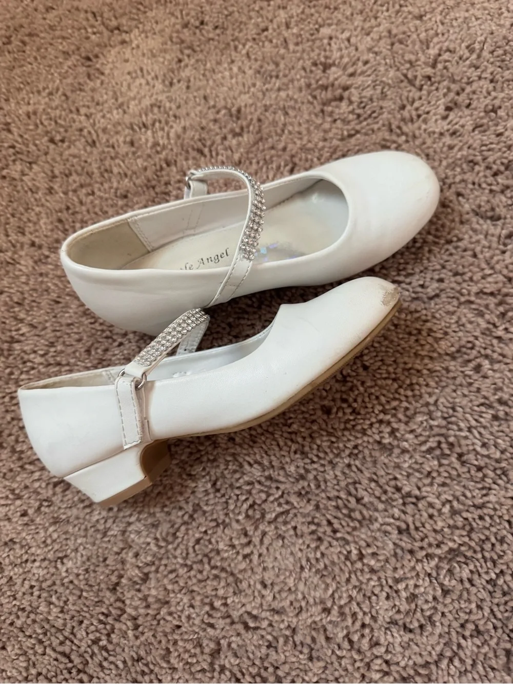 Girls' White Rhinestone Strap Dress Shoes